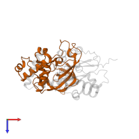 Nitrile hydratase subunit beta in PDB entry 4zgj, assembly 1, top view.