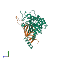 PDB entry 4zgn coloured by chain, side view.