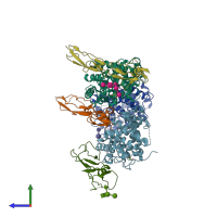 PDB entry 4zh1 coloured by chain, side view.