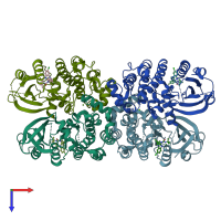 PDB entry 4zjj coloured by chain, top view.