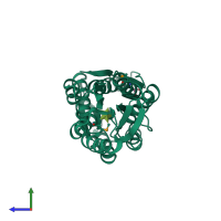 PDB entry 4zjp coloured by chain, side view.