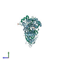 PDB entry 4zlo coloured by chain, side view.