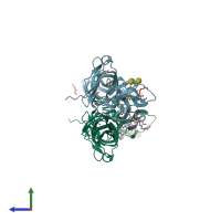 PDB entry 4znr coloured by chain, side view.