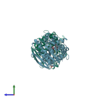 PDB entry 4zof coloured by chain, side view.