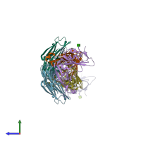 PDB entry 4zpt coloured by chain, side view.