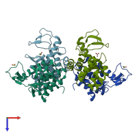 PDB entry 4zpu coloured by chain, top view.