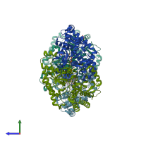 PDB entry 4zsw coloured by chain, side view.