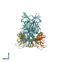 PDB entry 4zv4 coloured by chain, side view.