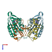 PDB entry 4zvu coloured by chain, top view.