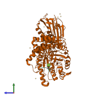 Hetero dimeric assembly 1 of PDB entry 4zxl coloured by chemically distinct molecules, side view.