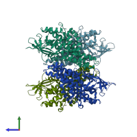 PDB entry 4zxv coloured by chain, side view.