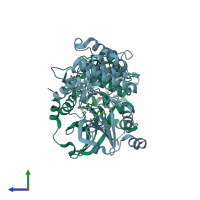 PDB entry 4zy4 coloured by chain, side view.