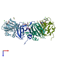 PDB entry 4zyb coloured by chain, top view.