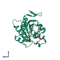 PDB entry 4zyz coloured by chain, side view.