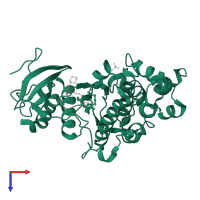 Mitogen-activated protein kinase 1 in PDB entry 4zzm, assembly 1, top view.