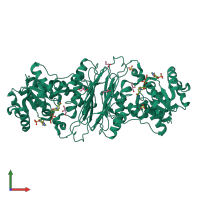 Homo dimeric assembly 1 of PDB entry 5a02 coloured by chemically distinct molecules, front view.