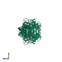 Homo dimeric assembly 2 of PDB entry 5a02 coloured by chemically distinct molecules, side view.