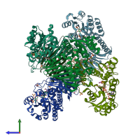 PDB entry 5a02 coloured by chain, side view.