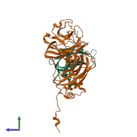 PDB entry 5a32 coloured by chain, side view.