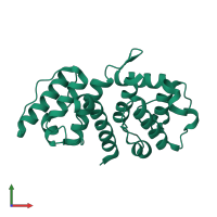 Monomeric assembly 2 of PDB entry 5a36 coloured by chemically distinct molecules, front view.