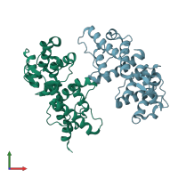 PDB entry 5a36 coloured by chain, front view.