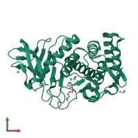 Monomeric assembly 1 of PDB entry 5a3y coloured by chemically distinct molecules, front view.
