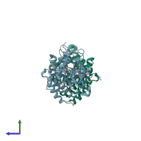 PDB entry 5a46 coloured by chain, side view.