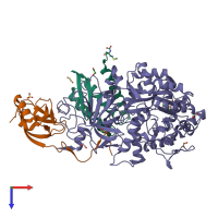 PDB entry 5a6t coloured by chain, top view.