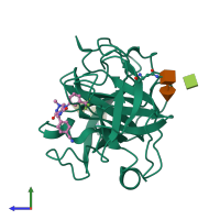 PDB entry 5a8z coloured by chain, side view.