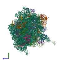 Hetero 55-meric assembly 1 of PDB entry 5a9z coloured by chemically distinct molecules, side view.