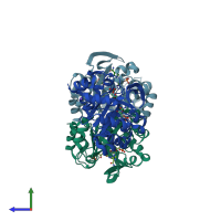 PDB entry 5ab3 coloured by chain, side view.