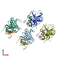 PDB entry 5abv coloured by chain, front view.