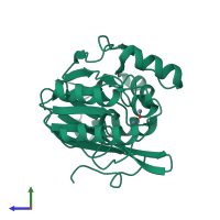 PDB entry 5acu coloured by chain, side view.