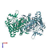 PDB entry 5adn coloured by chain, top view.