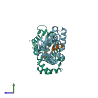 PDB entry 5afp coloured by chain, side view.