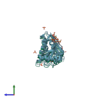 PDB entry 5ail coloured by chain, side view.