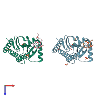 PDB entry 5ail coloured by chain, top view.