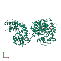 PDB entry 5aki coloured by chain, front view.