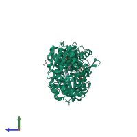 PDB entry 5aki coloured by chain, side view.