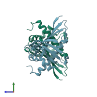 PDB entry 5amw coloured by chain, side view.