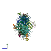 PDB entry 5ava coloured by chain, side view.