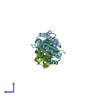 PDB entry 5b0b coloured by chain, side view.