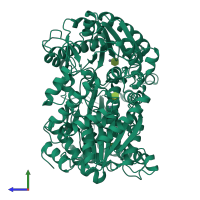 Homo trimeric assembly 1 of PDB entry 5b2f coloured by chemically distinct molecules, side view.