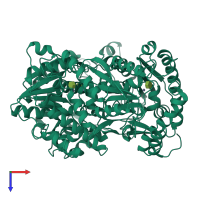 Homo trimeric assembly 1 of PDB entry 5b2f coloured by chemically distinct molecules, top view.