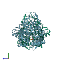 PDB entry 5b36 coloured by chain, side view.