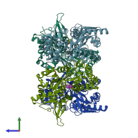 PDB entry 5b3z coloured by chain, side view.