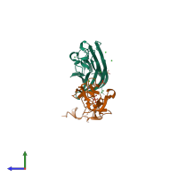 PDB entry 5bnq coloured by chain, side view.