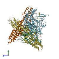 PDB entry 5bqm coloured by chain, side view.