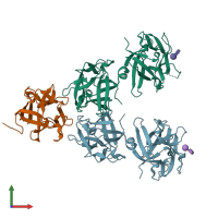 PDB entry 5bqu coloured by chain, front view.