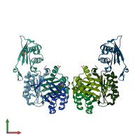 PDB entry 5bsi coloured by chain, front view.